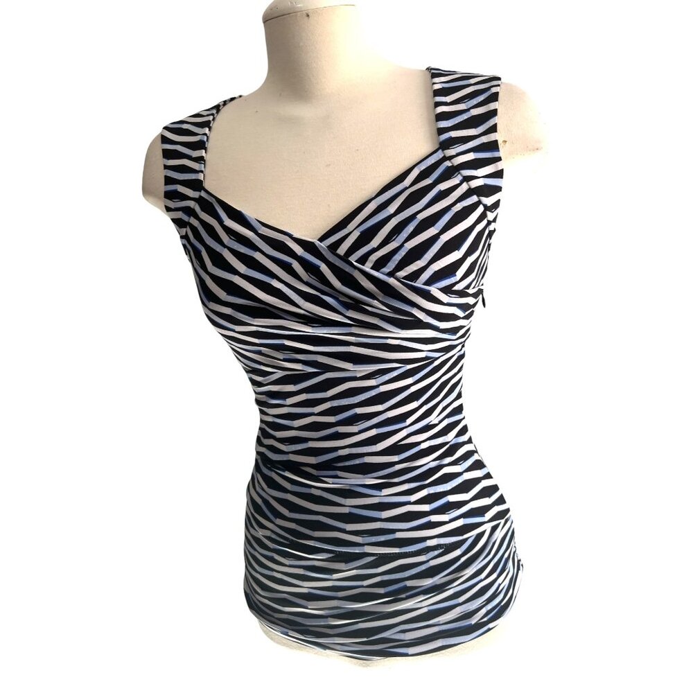 White House Black Market Sweetheart Neck Sleeveless Blouse Sz XS Womens Blue Bla - Picture 5 of 10